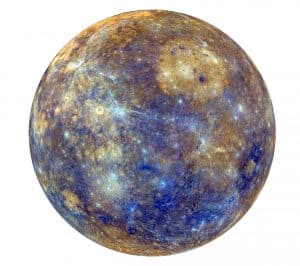Mercurius planeet met blauw we en geel/beige achtige kleuren
