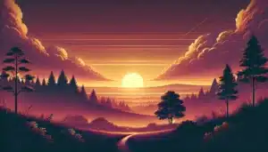 Motiverende zonsondergang boven een berglandschap, symboliserend groei en transformatie.