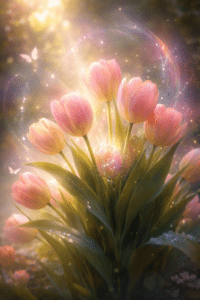 Roze tulpen omringt met licht