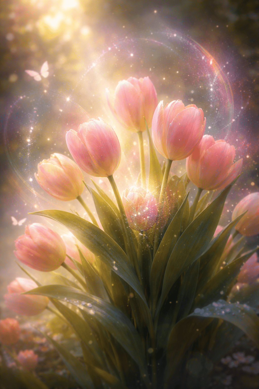 Roze tulpen omringt met licht