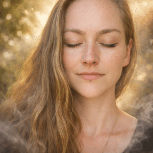 Vrouw met ogen dicht en blonde haren